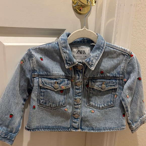 Zara Kids Blue Denim Jacket with Red Embroidery - Picture 1 of 3